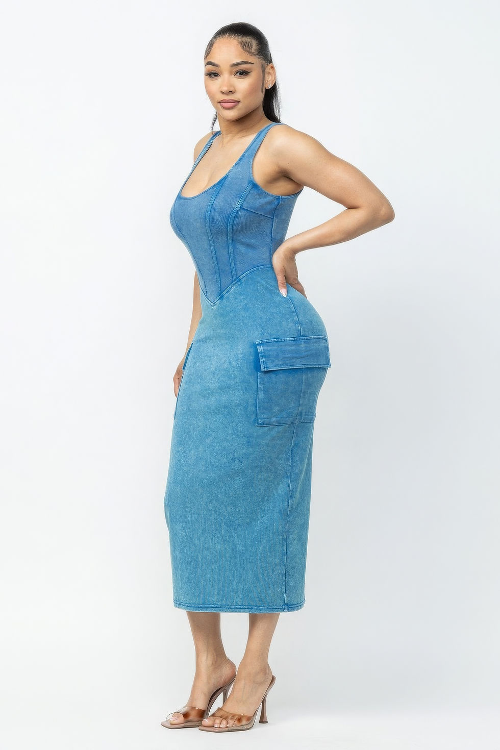 Thumbnail: Acid Washed Cargo Midi Dress