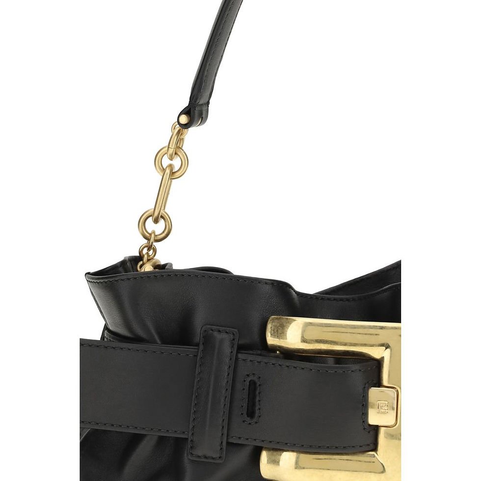 Thumbnail: Balmain Black Calf Leather Bos Taurus Shoulder Bag