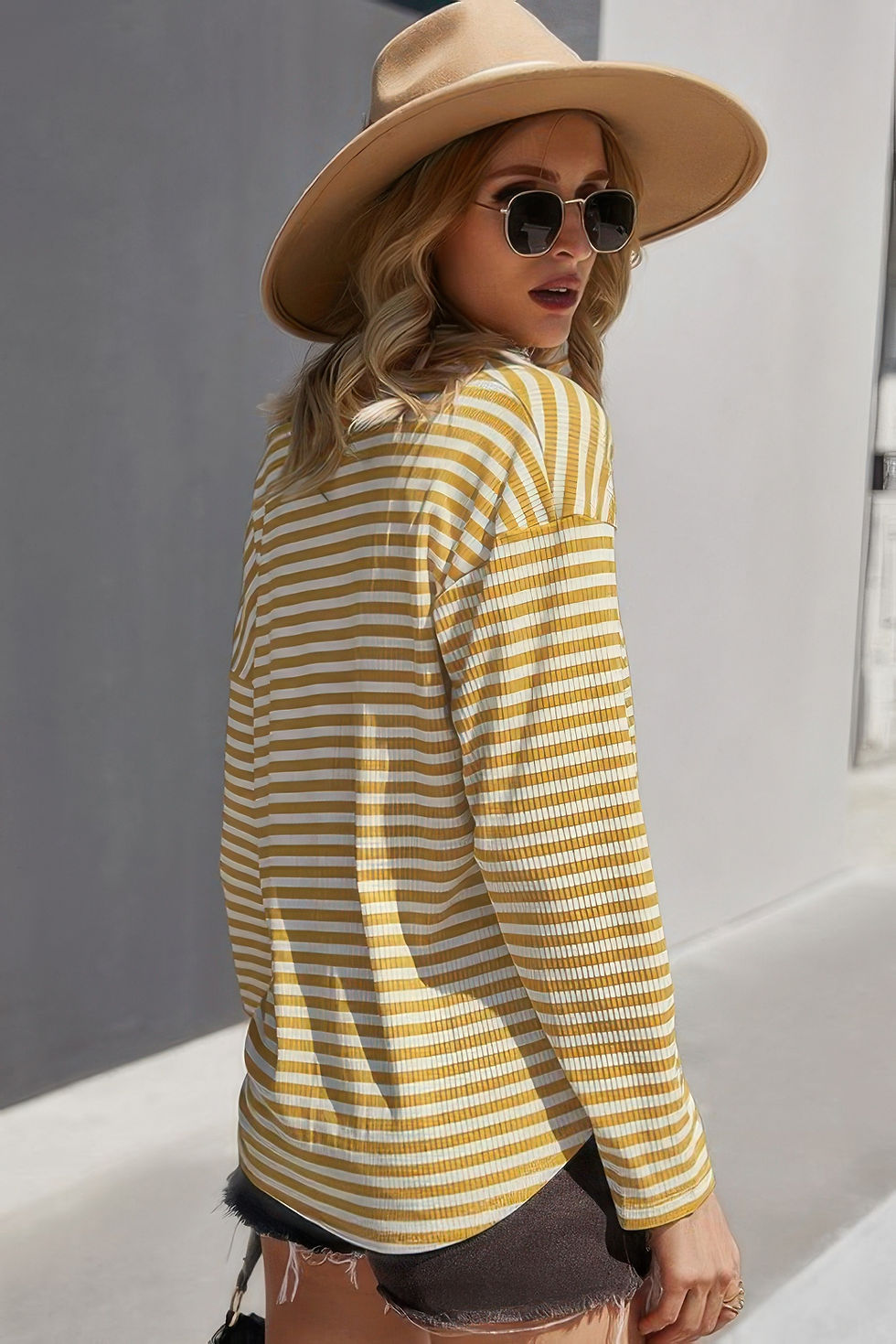 Thumbnail: V Neck Short Sleeve Striped Tunic Shirt