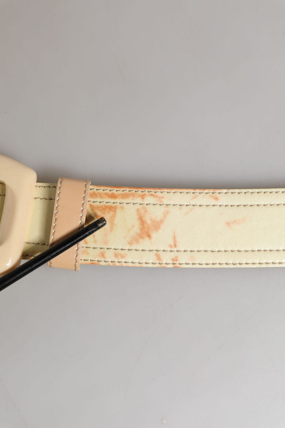 Thumbnail: Prada Beige Leather Logo Wide Waist Women Square Buckle Belt