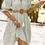 Thumbnail: Strip V Neck Button Puff Sleeves High Waist Dress