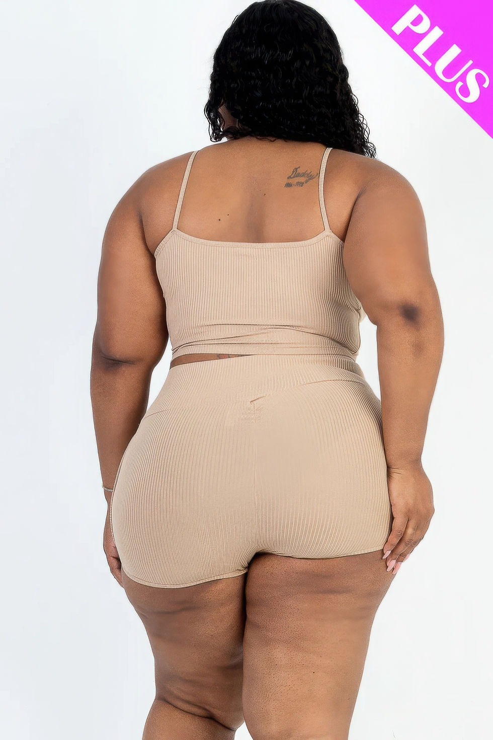 Thumbnail: Plus Size Ribbed Cami Crop Top & Ruched Shorts Set