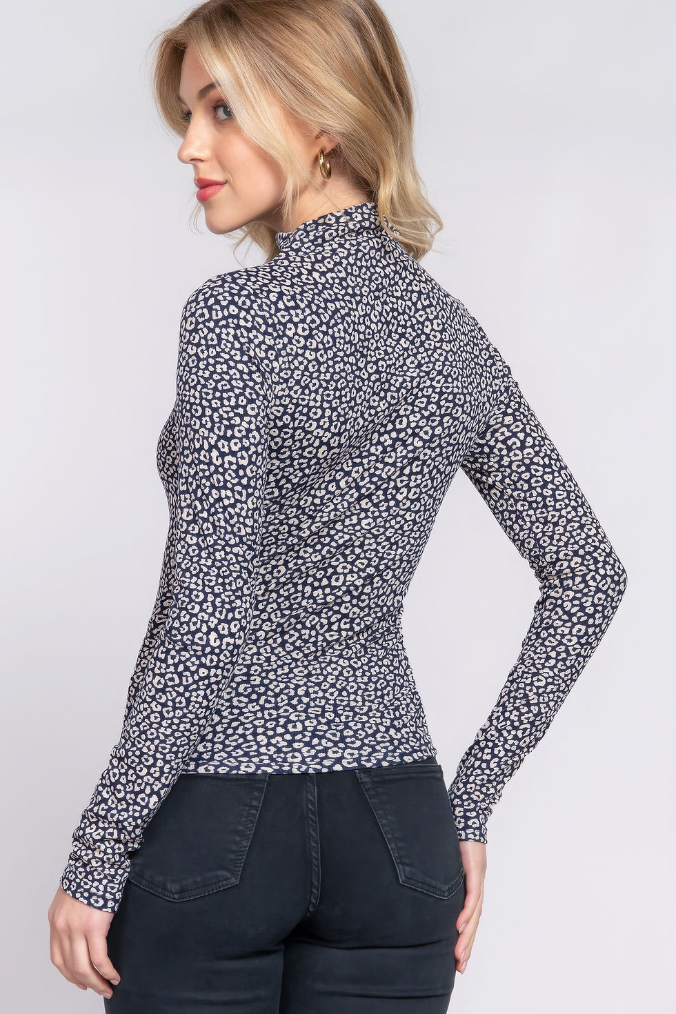 Thumbnail: Long Slv High Neck Animal Print Knit Top
