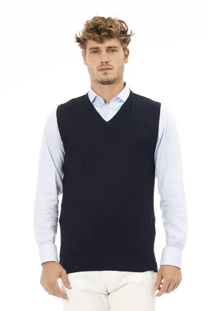 Alpha Studio Blue Viscose Men's V-neck Vest