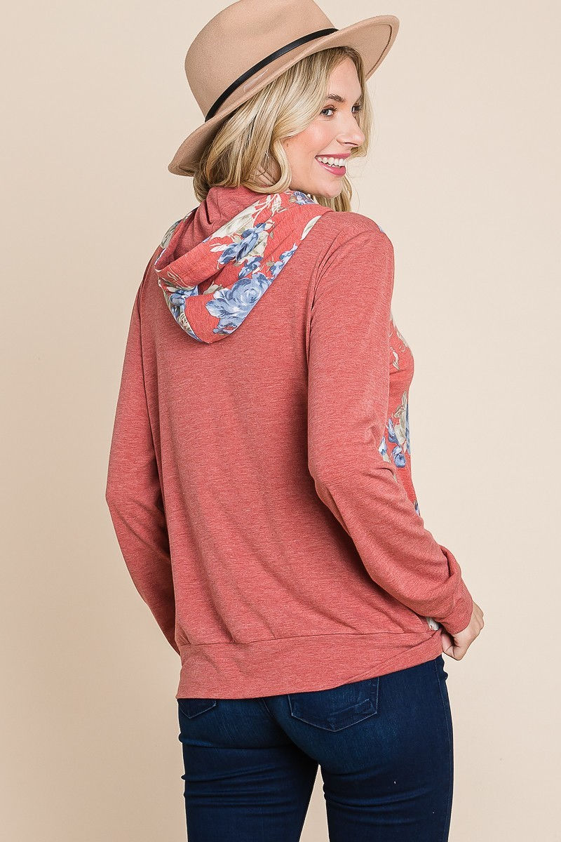 Thumbnail: Floral Printed Contrast Hoodie With Relaxed Fit And Cuff Detail