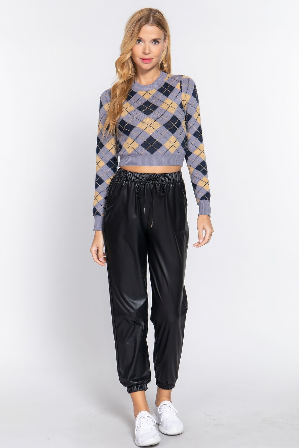 Thumbnail: Argyle Jacquard Crop Sweater  