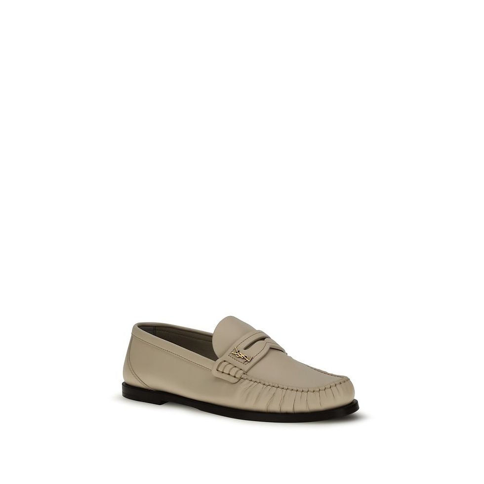 Thumbnail: Saint Laurent Beige Calf Leather Bos Taurus Slip-On Loafers