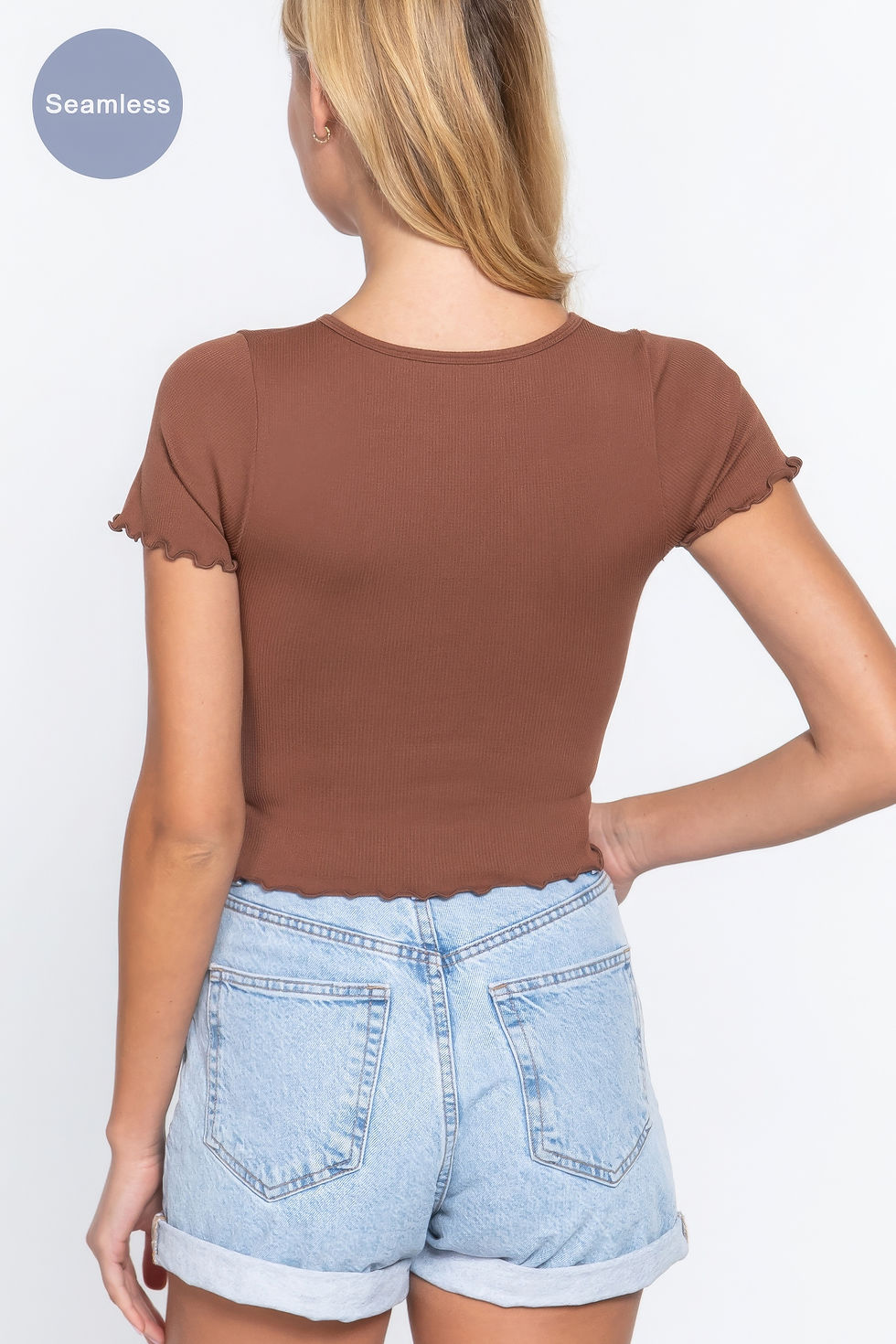 Thumbnail: Ruched Lettuce Edge Seamless Rib Top