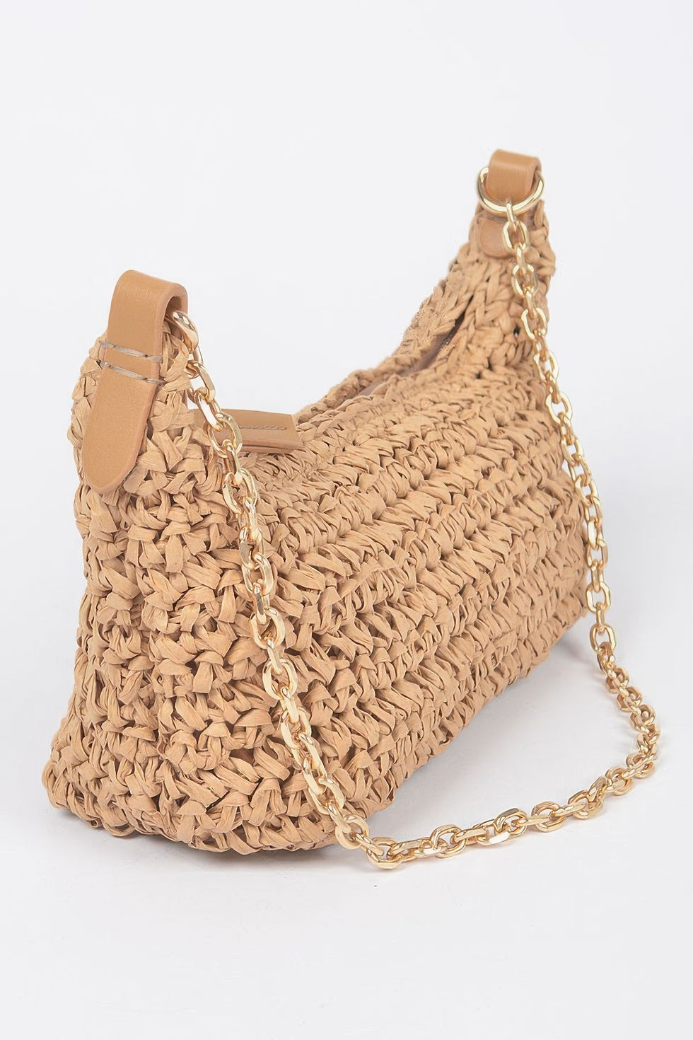Thumbnail: Faux Straw Zip Chain Shoulder Clutch
