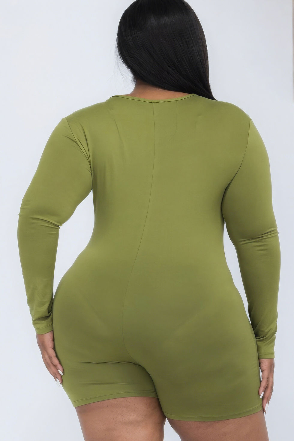 Thumbnail: Plus V-neck Long Sleeve Bodycon Romper