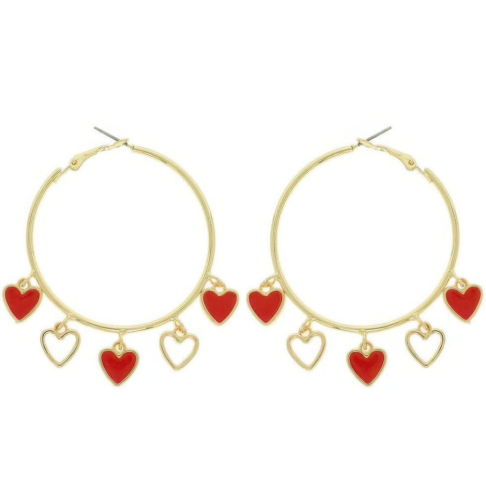 Red Acetate Resin Heart Charm Hoop Earrings