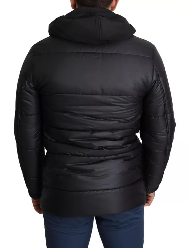 Thumbnail: Dolce & Gabbana Black Hooded Polyester Men Coat Puffer Jacket