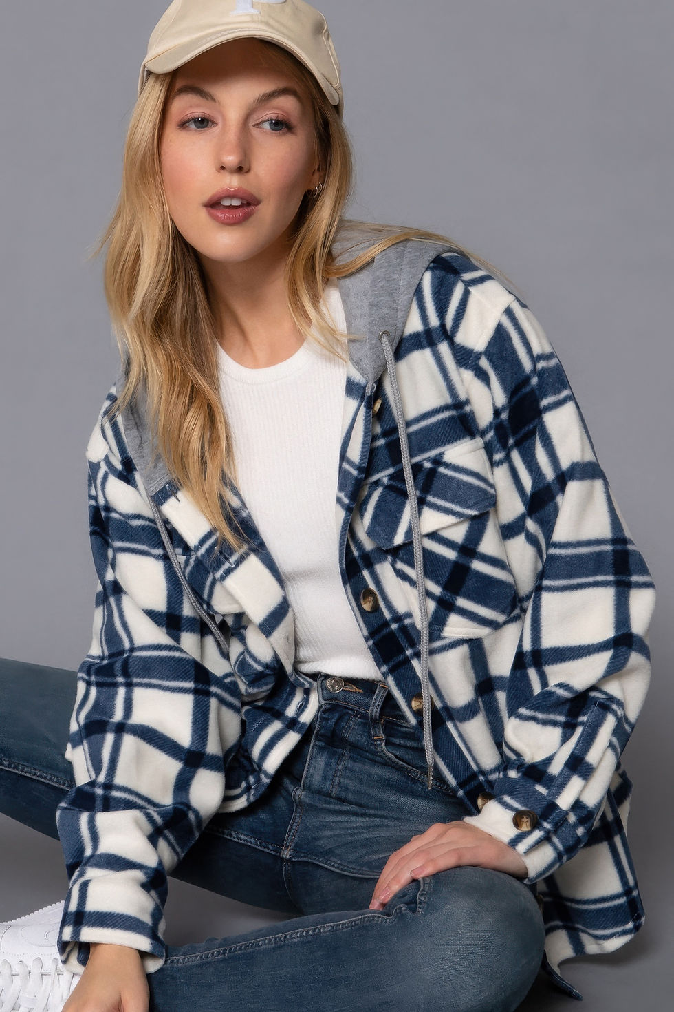 Thumbnail: Plaid Print Hoodie Fleece Jacket       