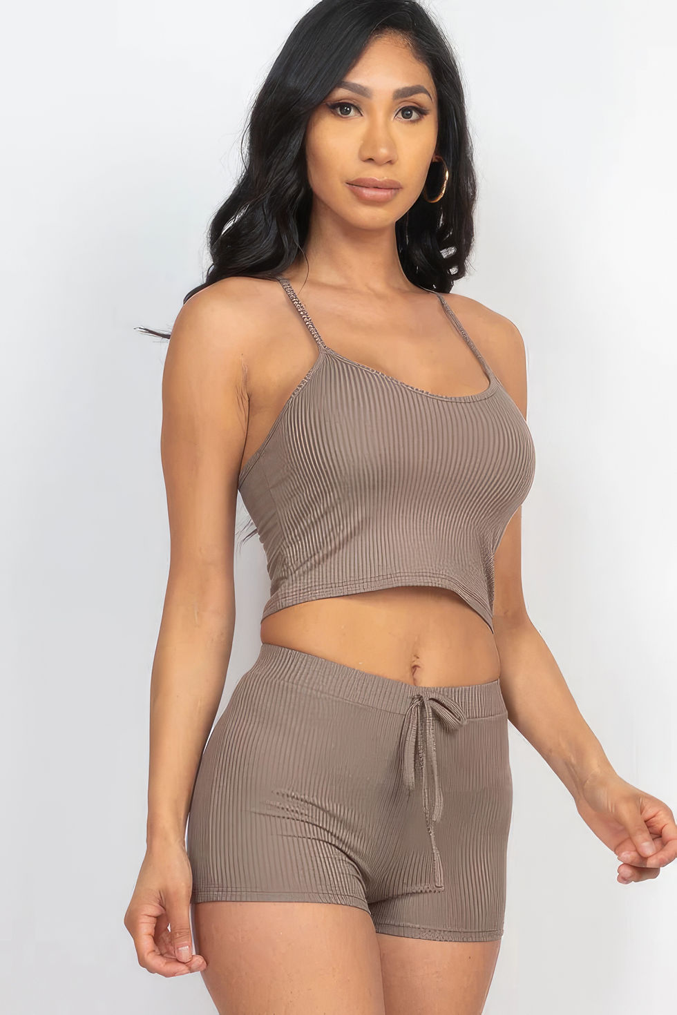 Thumbnail: Ribbed Crop Cami Top & Shorts Set
