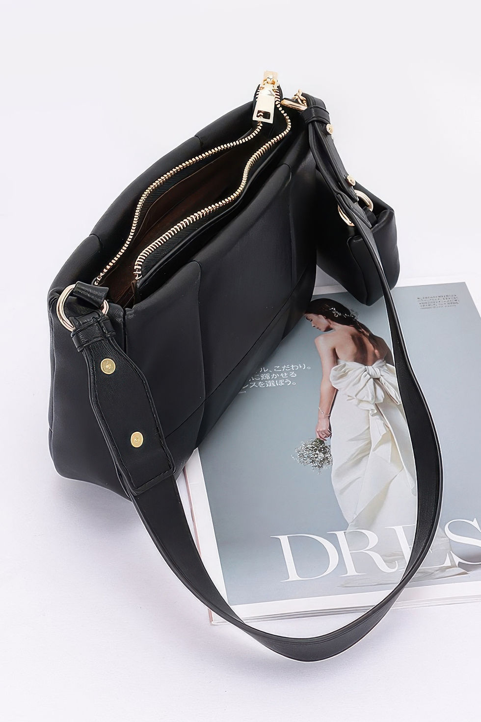 Thumbnail: Quilted Faux Leather Shoulder Bag W/ Airpod Bag
