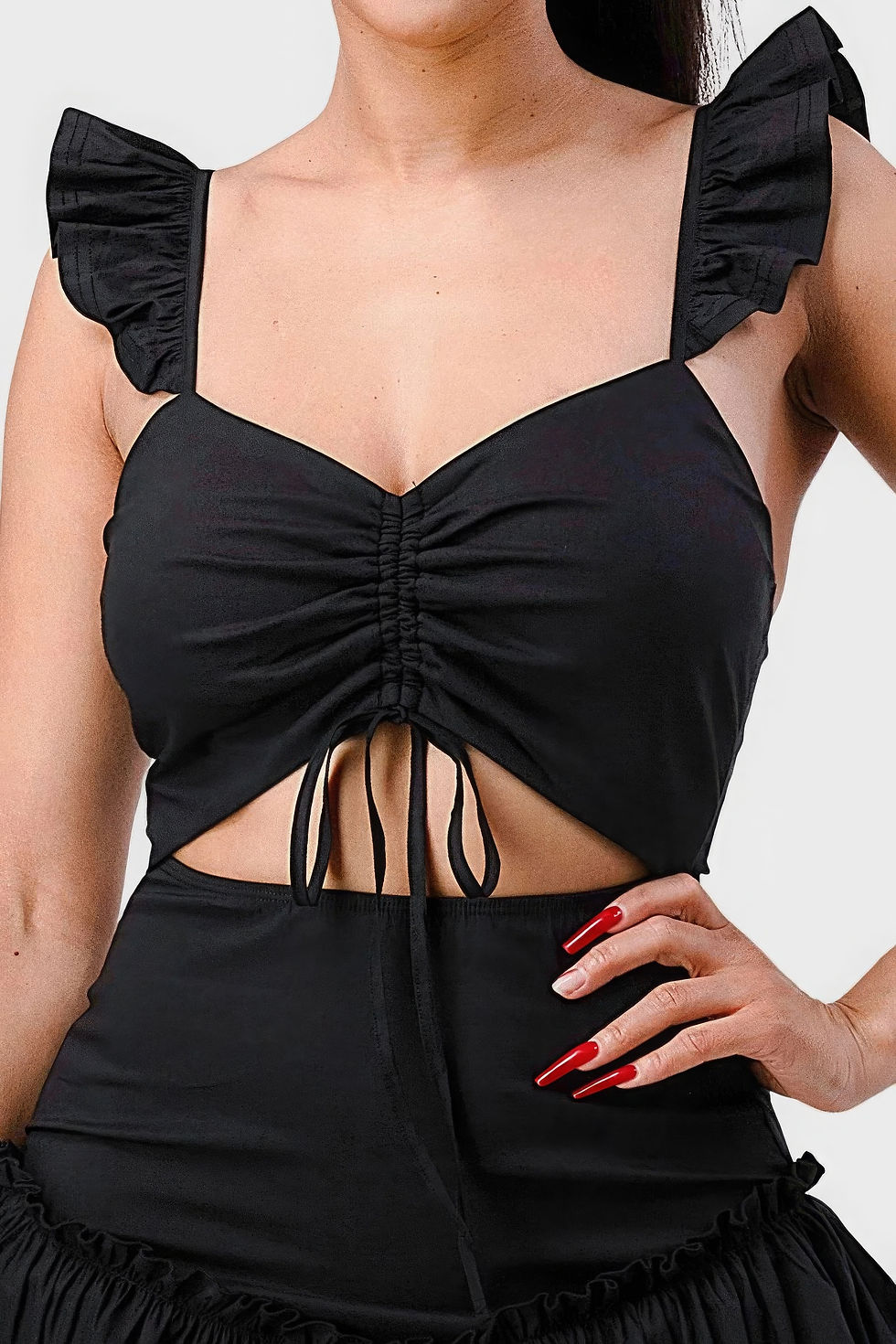 Thumbnail: Sweetheart With Drawstring Bow Cutout Ruffled Flutter Sleeves Mini Dress
