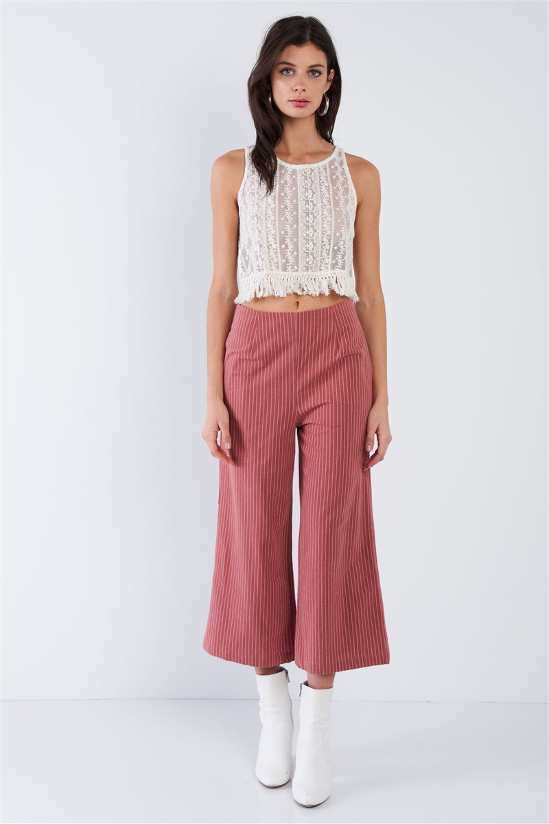 Thumbnail: Dusty Rose Pink Cotton Pinstripe Gaucho Pants