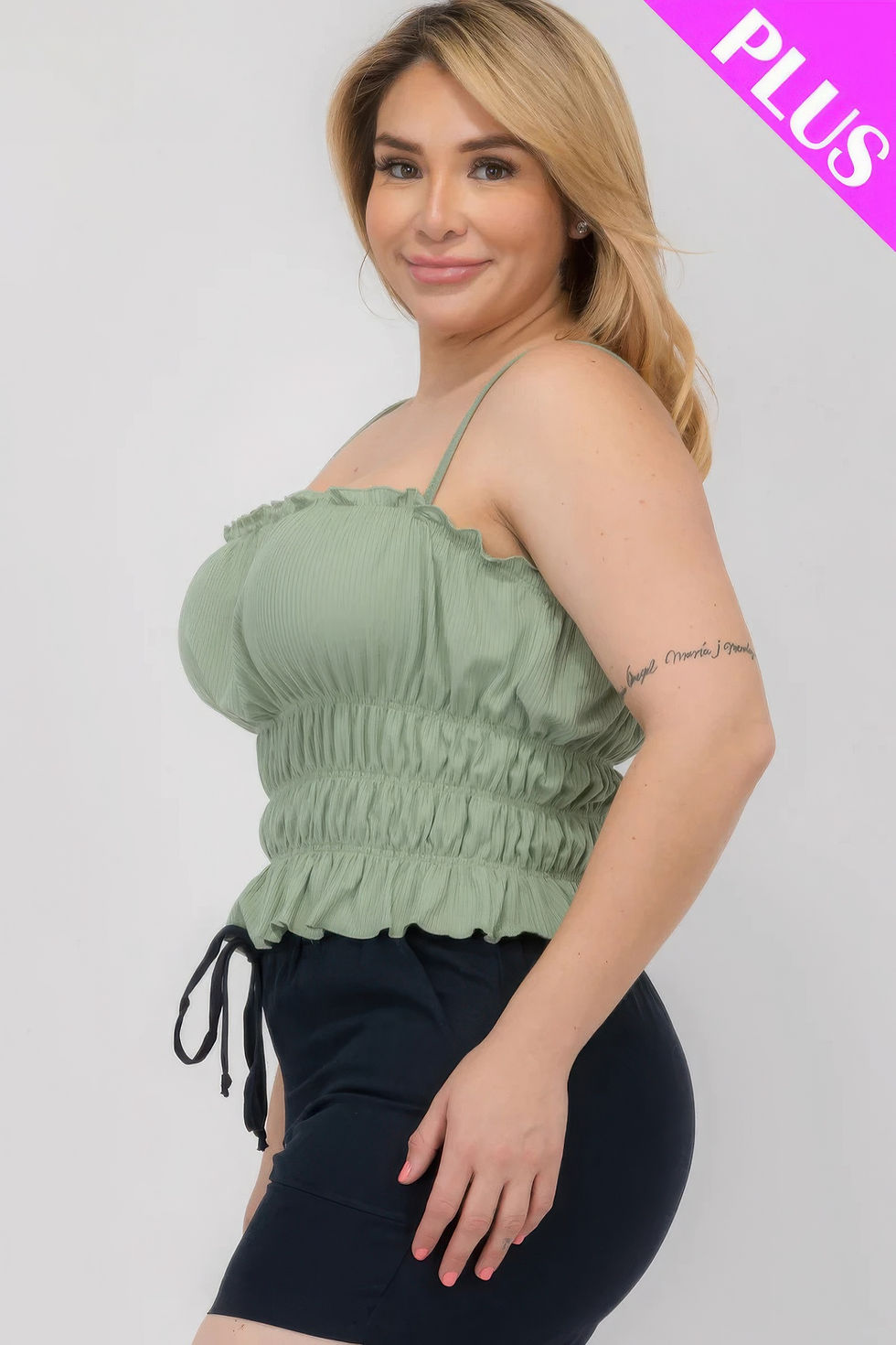 Thumbnail: Plus Size Tiered Shirred Body Crop Top