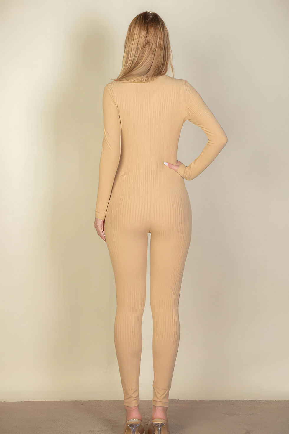 Thumbnail: Ribbed Scoop Neck Long Sleeve Jumpsuit