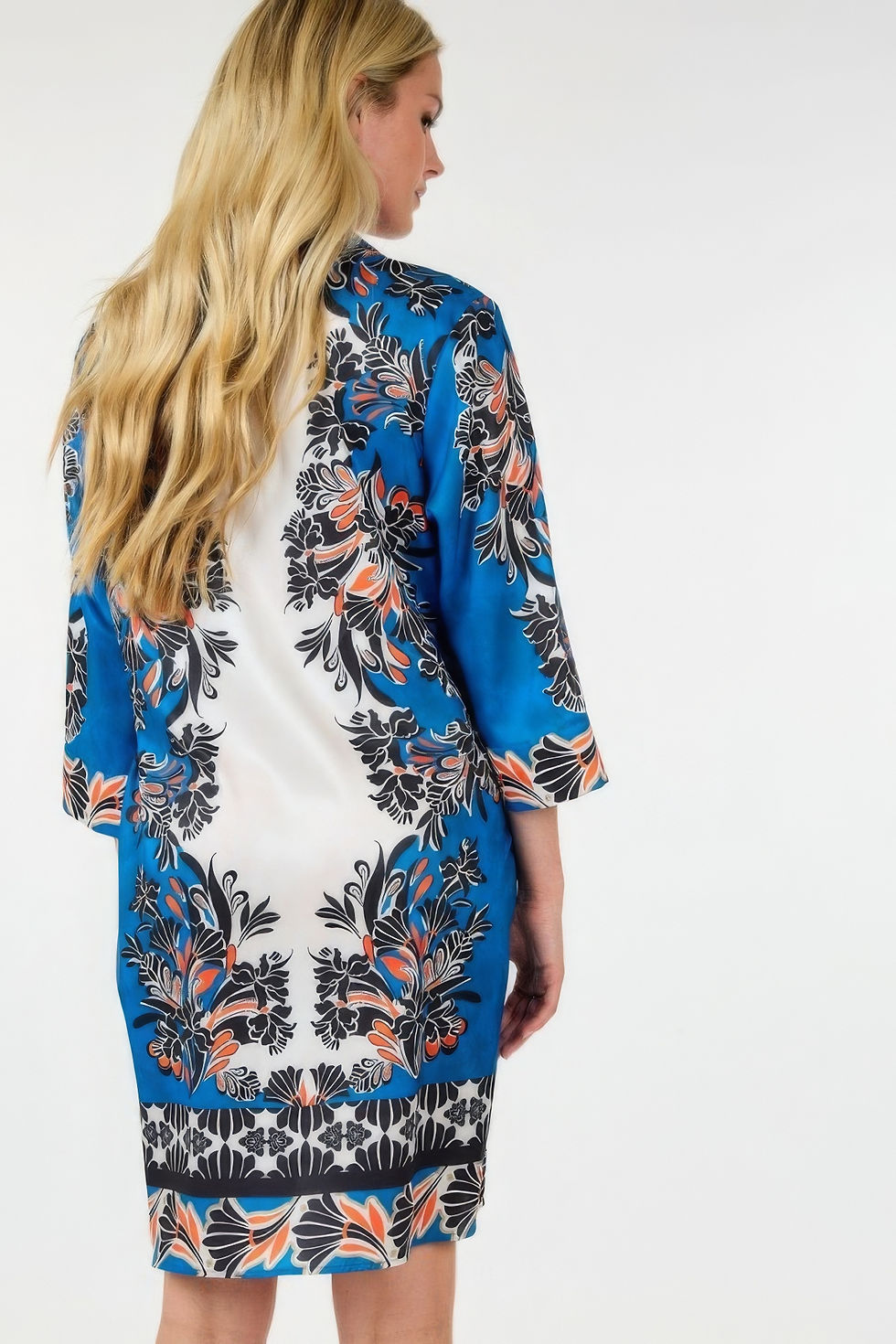 Thumbnail: Multi Colored Collar Neck 3/4 Sleeve Dress