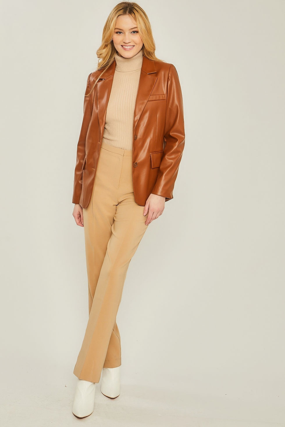 Thumbnail: Pu Woven Solid Blazer