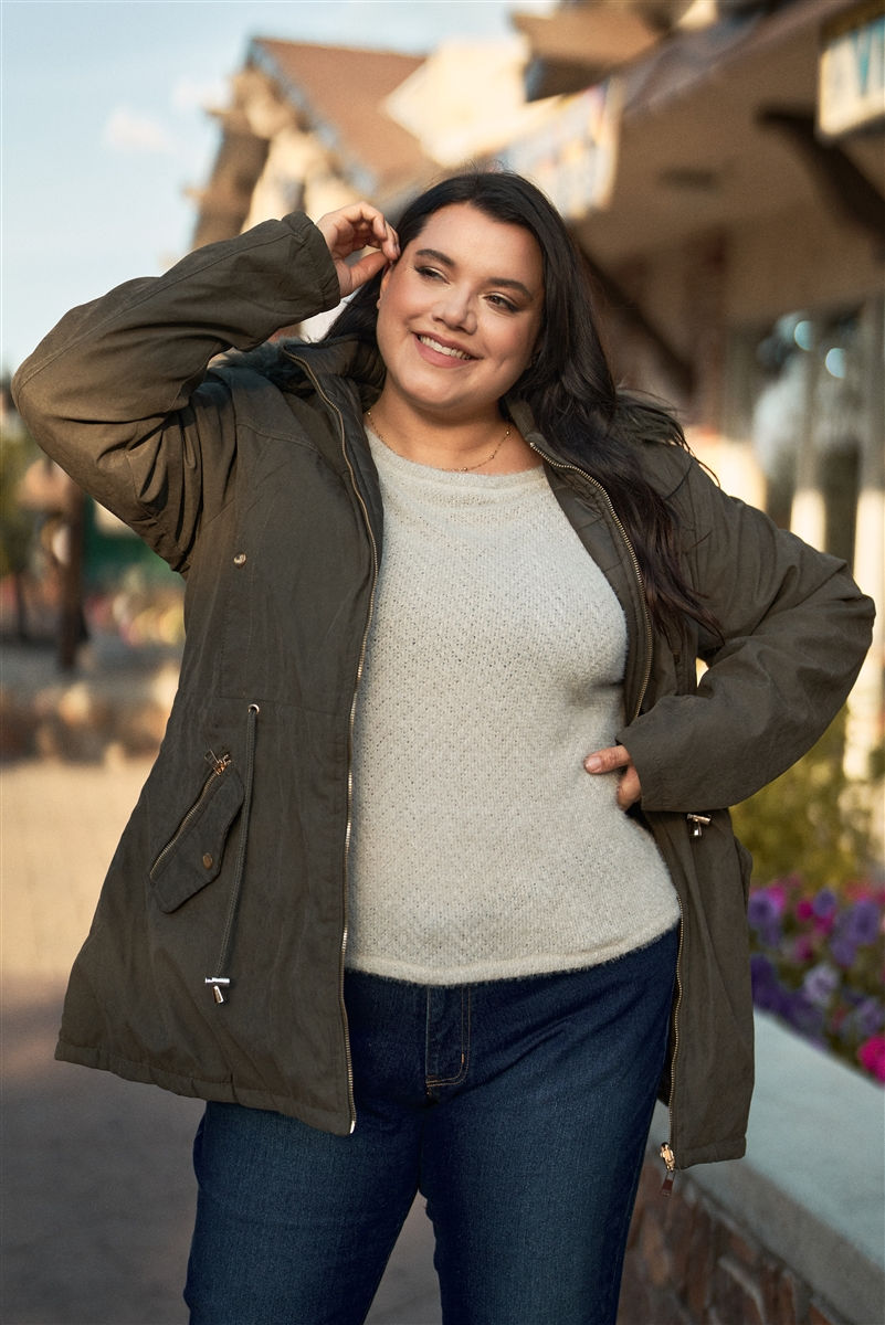 Thumbnail: Plus Size Vegan Fur Double-sided Cotton Twill Parka & Puffer Jacket