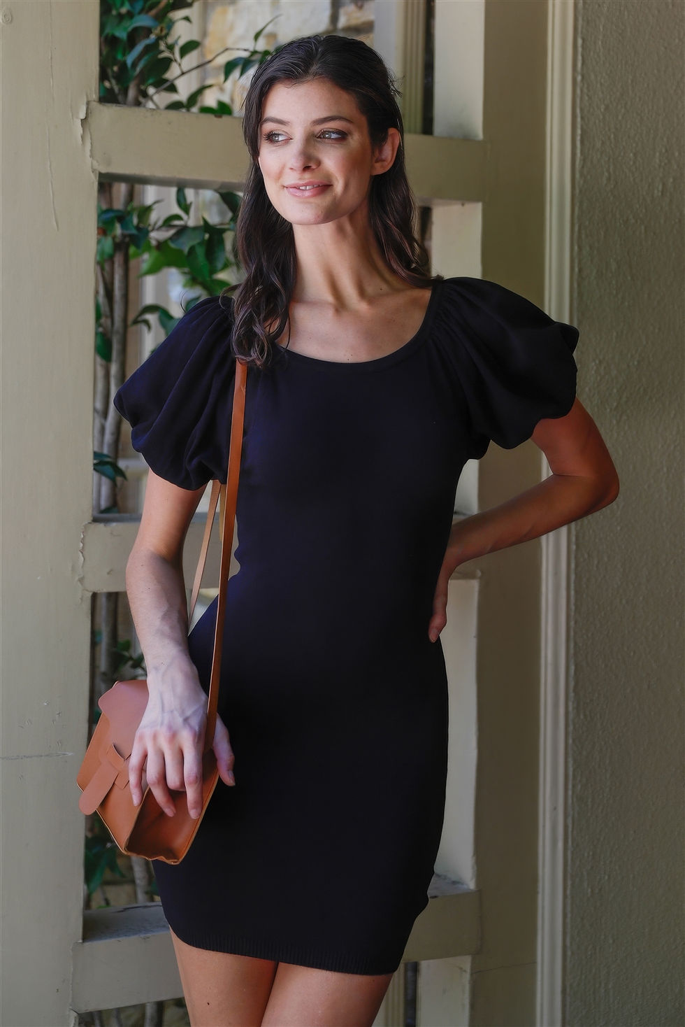 Thumbnail: Knit Short Balloon Sleeve Bodycon Mini Dress