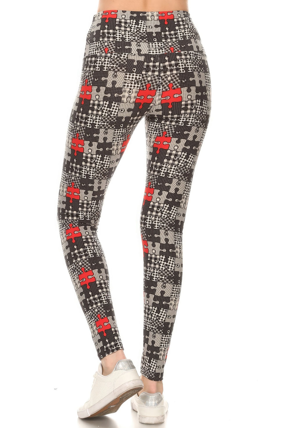 Thumbnail: 5-inch Long Yoga Style Banded Lined Puzzle Printed Knit Legging With High Waist