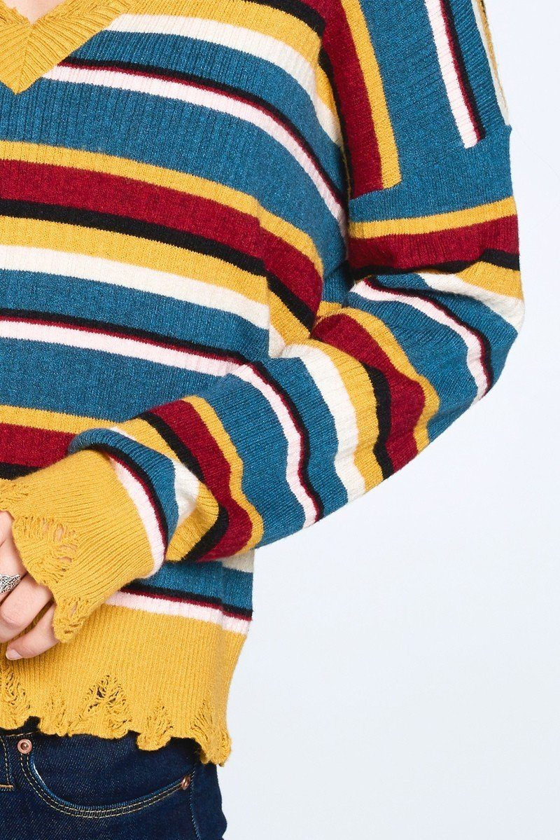 Thumbnail: Multi-colored Variegated Striped Knit Sweater