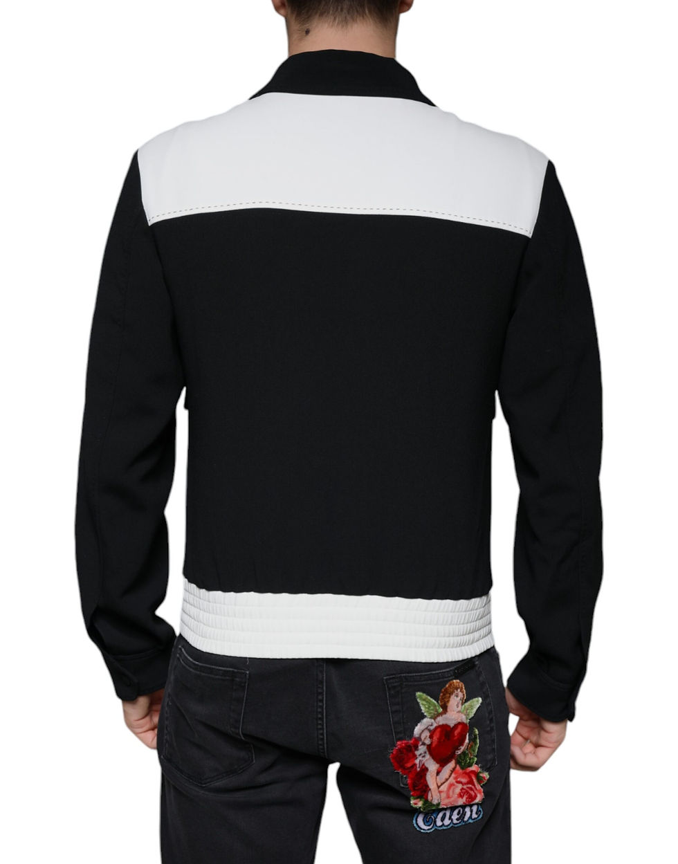 Thumbnail: Dolce & Gabbana Black White DG Crown Full Zip Blouson Jacket