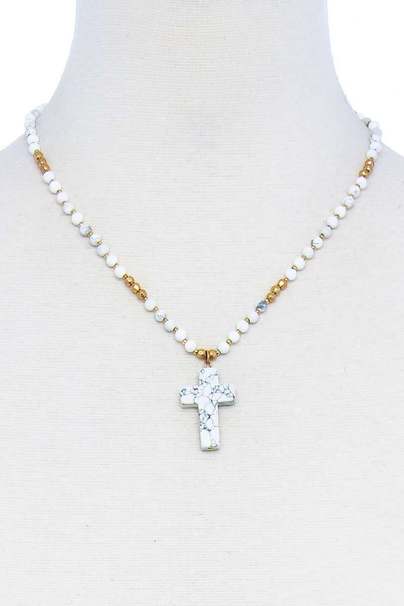 Thumbnail: Chic Beaded And Cross Pendant Necklace