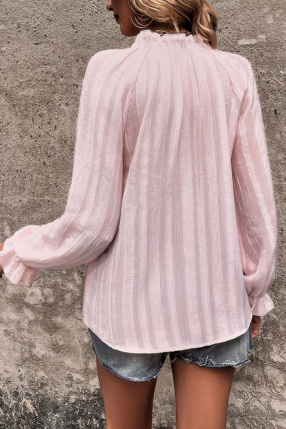 Thumbnail: Lapel V Neck Button Down Solid Long Sleeves Shirt