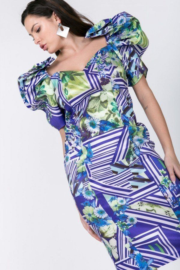 Thumbnail: Puff Sleeve Bodycon Print Dress