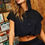 Thumbnail: Hoodie Waist Adjustable Contrast Mesh Crop Top
