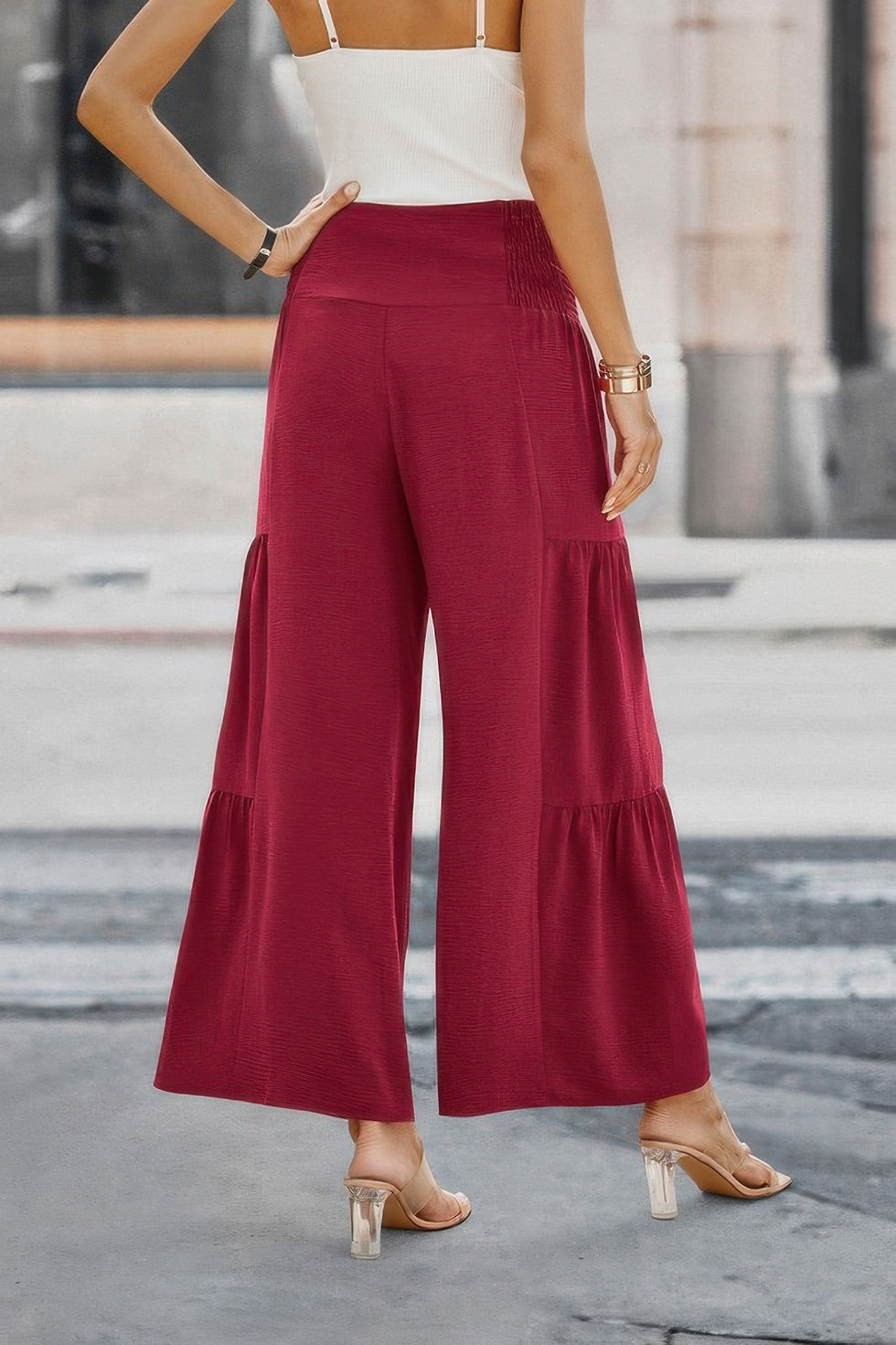 Thumbnail: Elastic High Waist Wide Leg Long Palazzo Pants