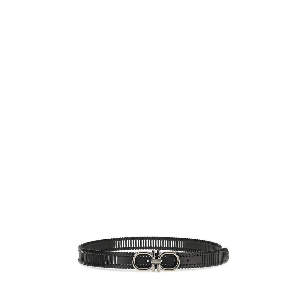 Thumbnail: Ferragamo Black Calf Leather Bos Taurus Regular Belt