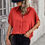 Thumbnail: Solid Front Open Button Loose Fit Blouse