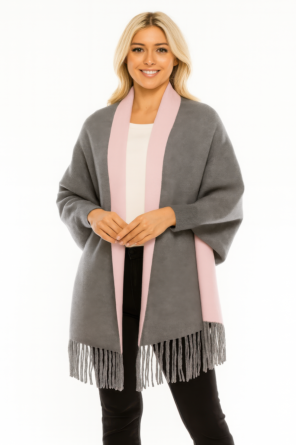 Thumbnail: Colorblock Fringe-trimmed Open Wrap