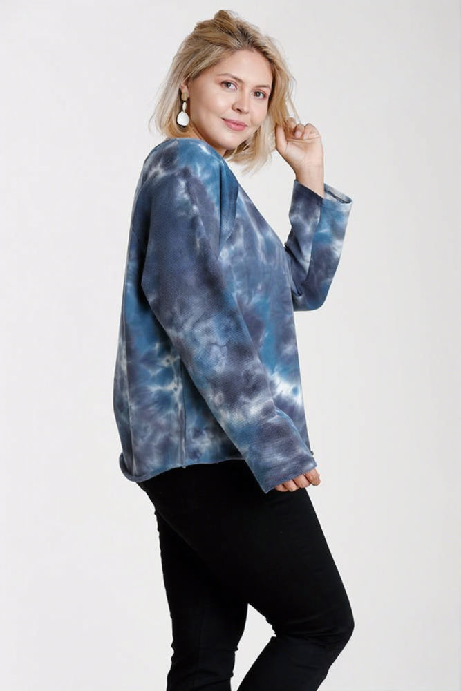 Thumbnail: French Terry Tie-dye Raglan Long Sleeve Top With Raw Hem