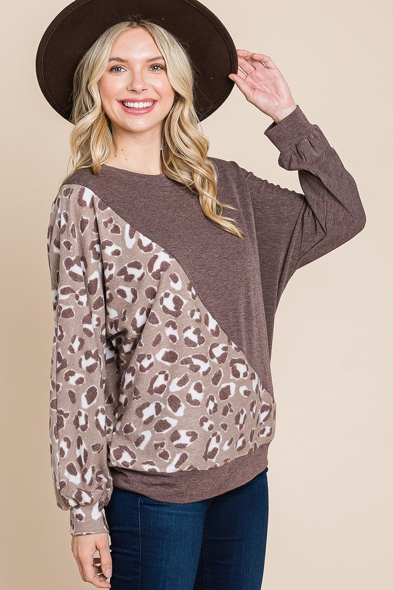 Thumbnail: Cute Animal French Terry Brush Contrast Print Pullover With Cuff Detail