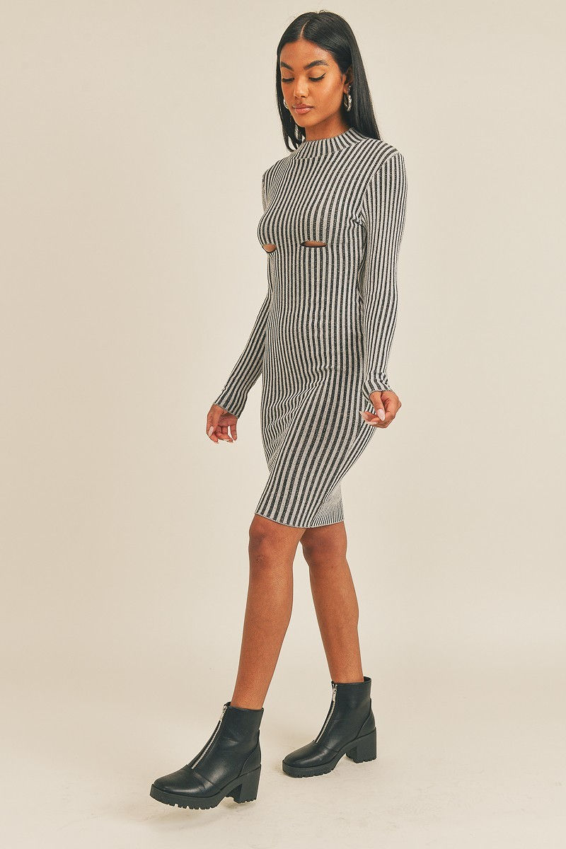Thumbnail: Long Sleeve Stripe Print Midi Dress