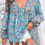 Thumbnail: All Over Floral Print Cross Deep V Boho Top