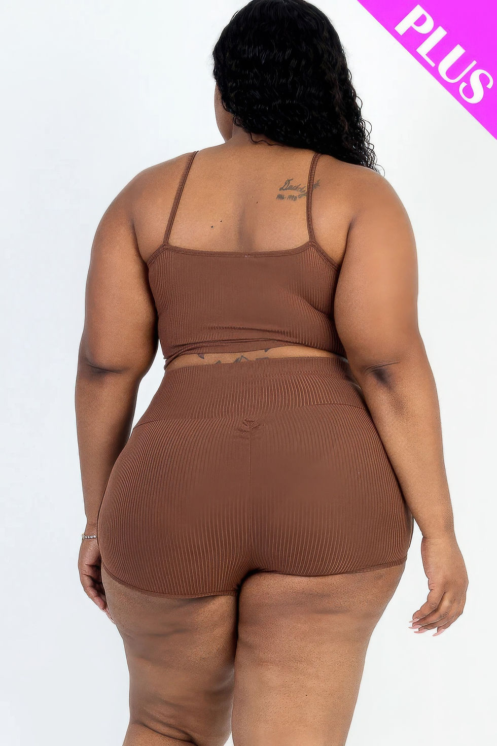 Thumbnail: Plus Size Ribbed Cami Crop Top & Ruched Shorts Set