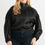 Thumbnail: Plus Satin Zip-up Ruched Long Sleeve Cropped Bomber Jacket