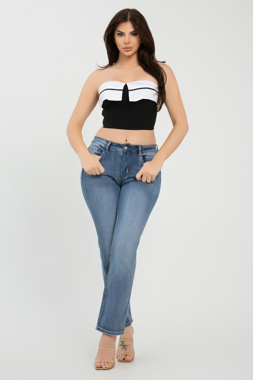 Thumbnail: Front Fold-over Color Contrast Tube Top     