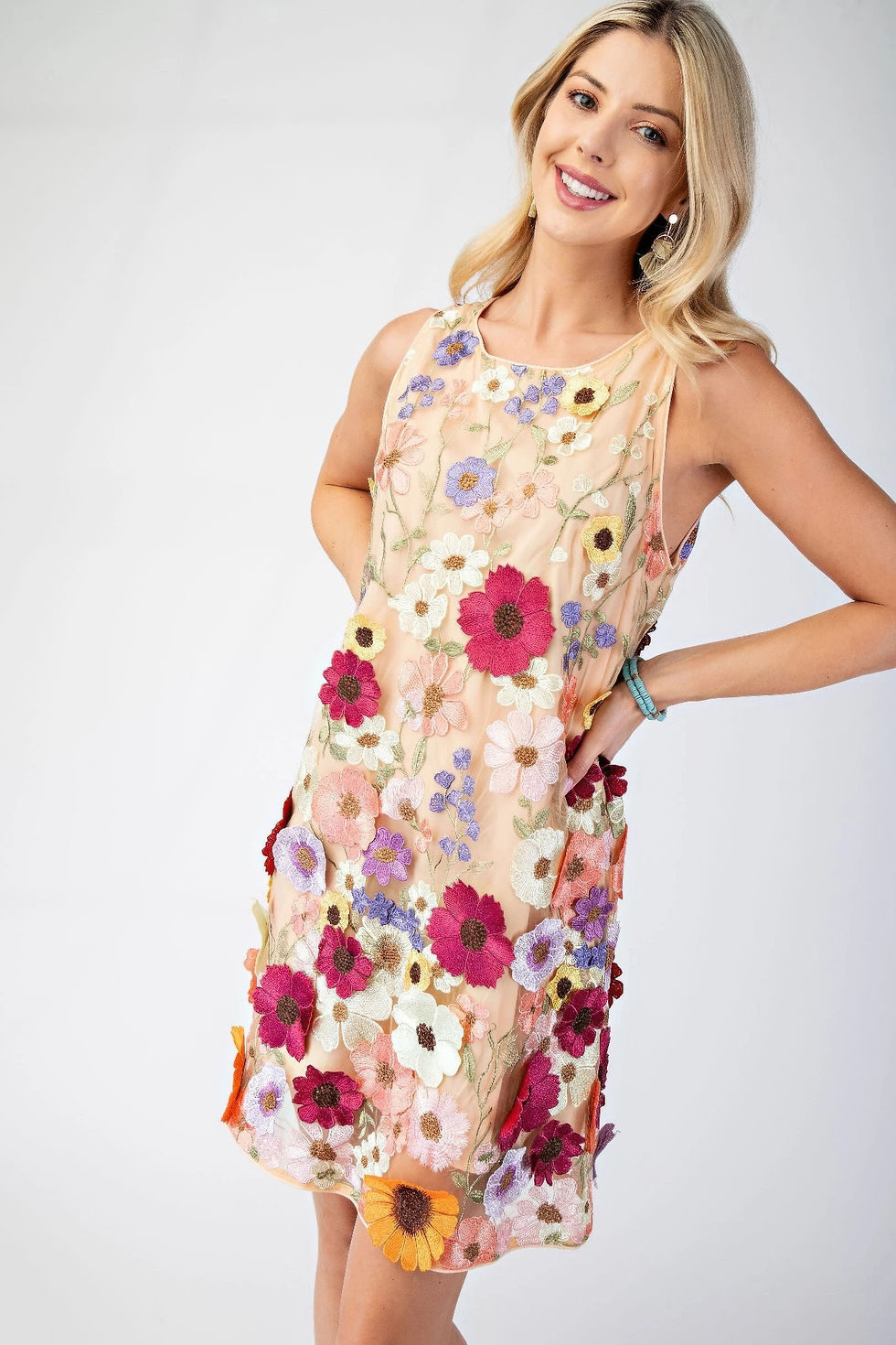 Thumbnail: 3d Floral Embroidered Sleeveless Mini Dress