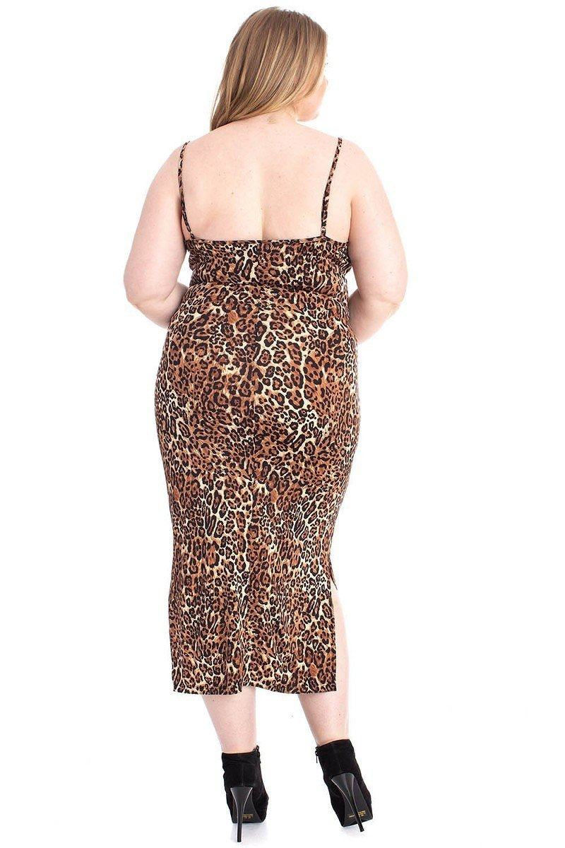 Thumbnail: Leopard Print Cardigan & Dress Plus Size Set