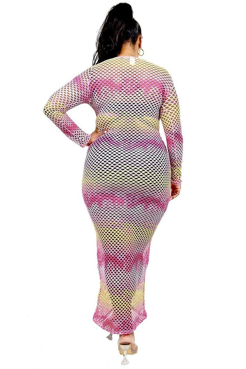 Thumbnail: Plus See-through Gradient Fishnet Overlay Dress