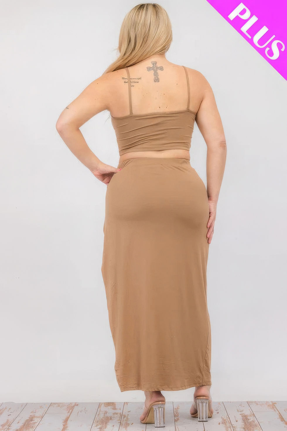 Thumbnail: Plus Size Crop Cami & Split Thigh Maxi Skirt Set