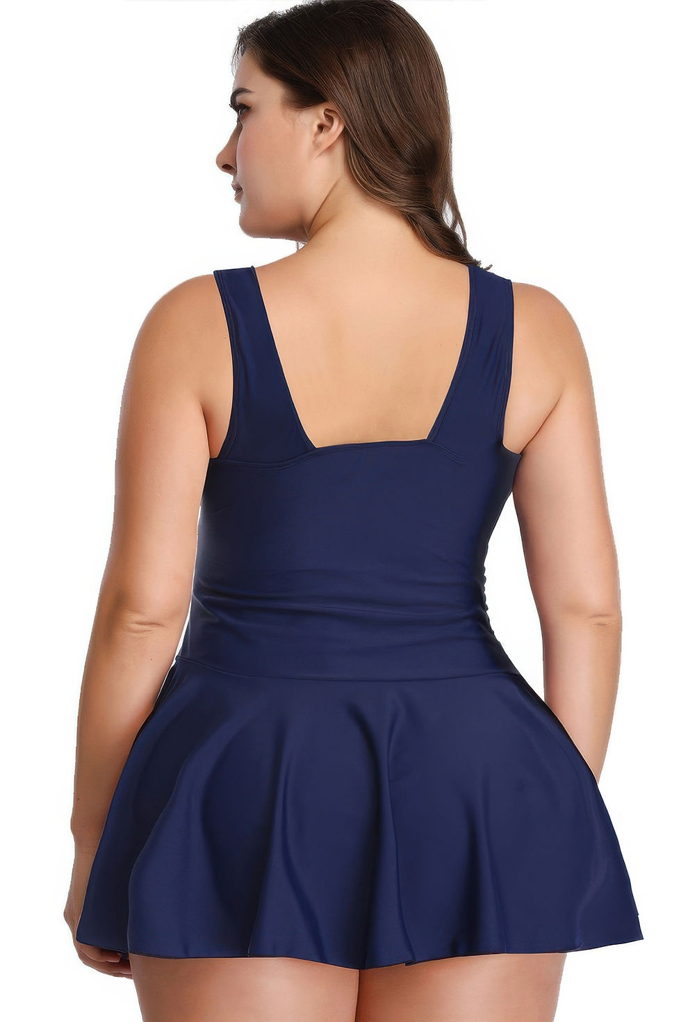 Thumbnail: Plus Size Solid Ruffle V Neck Fit Swimsuits
